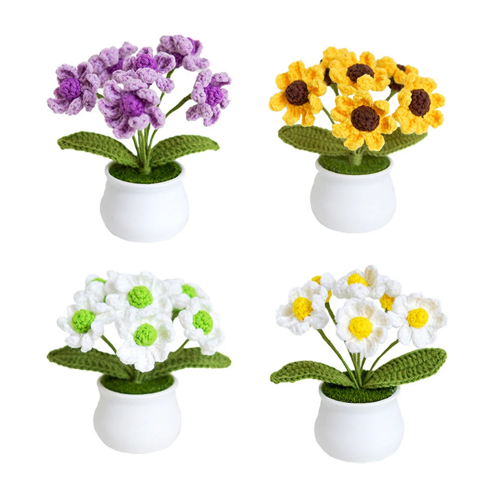 4Pcs Potted Plants Crochet Starter Kit DIY Crochet Set with Step-by-Step Video Tutorials for Beginners Adults