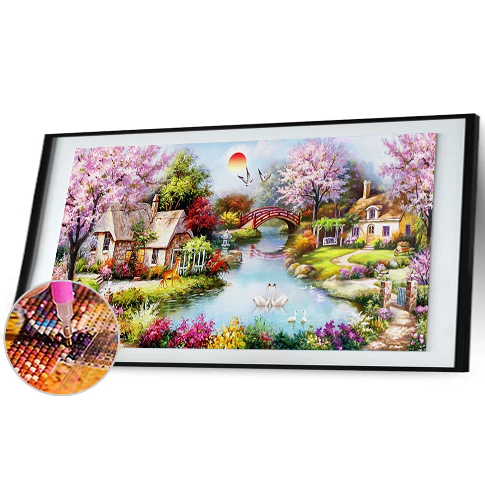 5D DIY Full Drill Diamond Painting Bridge Crane Cross Stitch Embroidery Craft