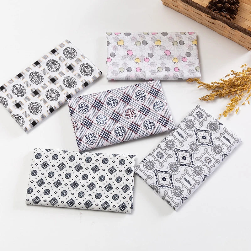 5Pcs/Set 25cmX25cm Floral Plaid Dot Stripes Print Cotton Fabric Sewing Quilting Cloth Patchwork Needlework Handmade DIY Material