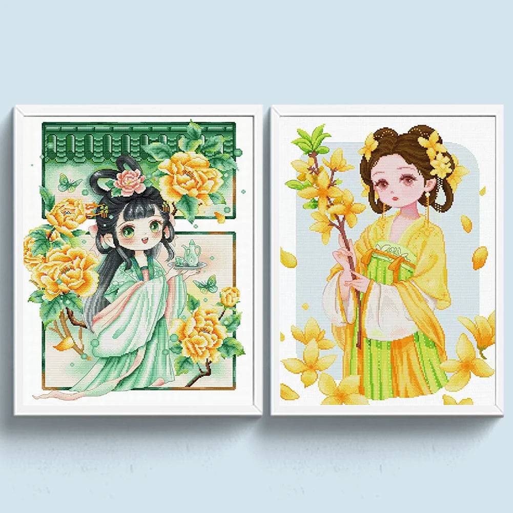 Full Embroidery cotton Thread 11CT Printed Girl Cross Stitch Kit Decor