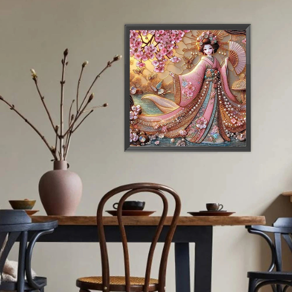 5D DIY Full Round Drill Diamond Painting Japanese Geisha Beauty Decor Art Crafts DIY Birthday Gifts Christmas Party Home Decor