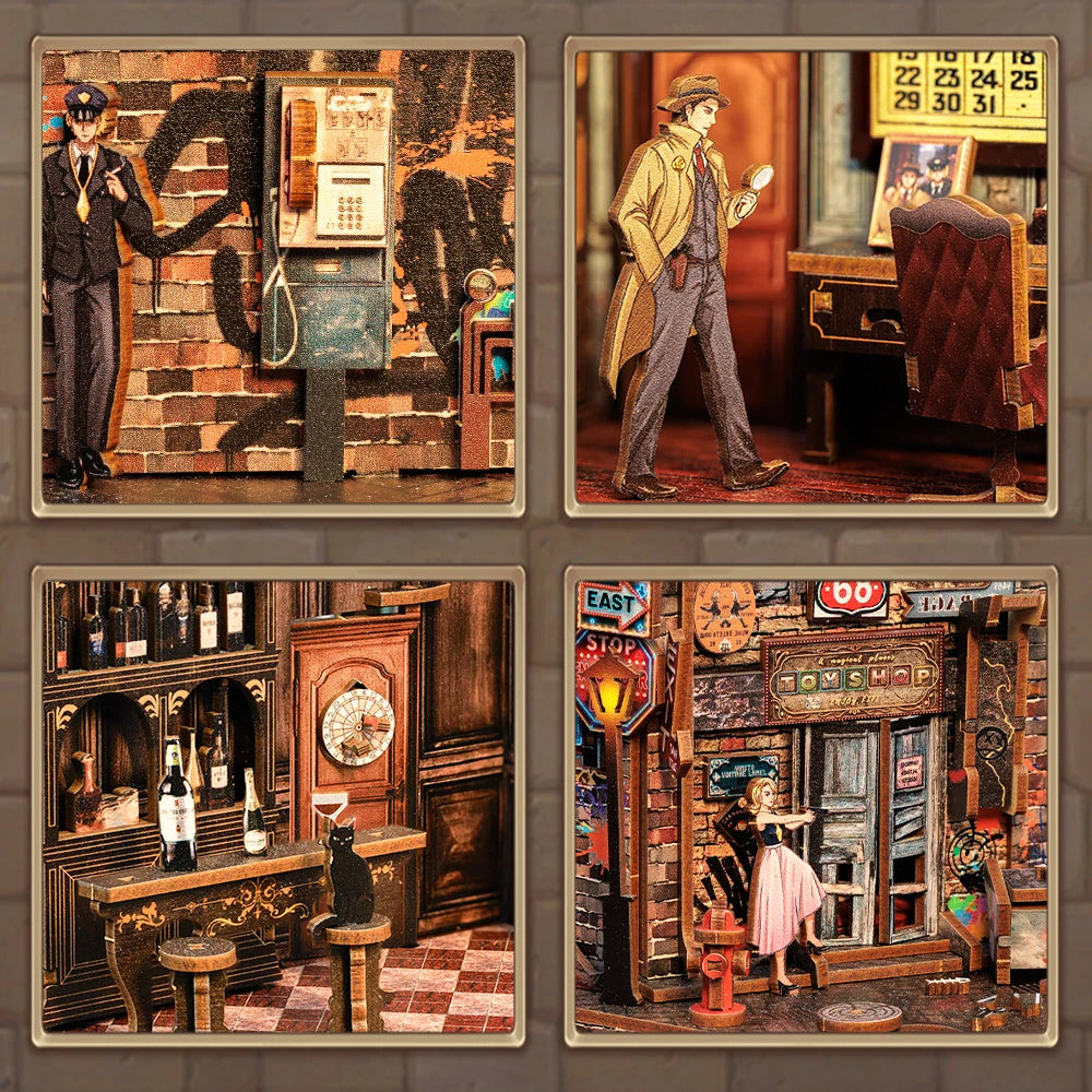 CUTEBEE 3D Bookends DIY Dollhouse Wooden Bookshelf Insert Book Nook Decoration 3D Puzzle Toy for Gifts Farewell to the Night