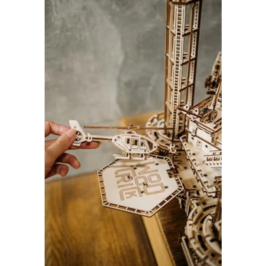 Offshore Rig Platform Wooden 3D Puzzles for Adults and Kids to Build - Interactive Movable Platform - Wooden Models Engineering
