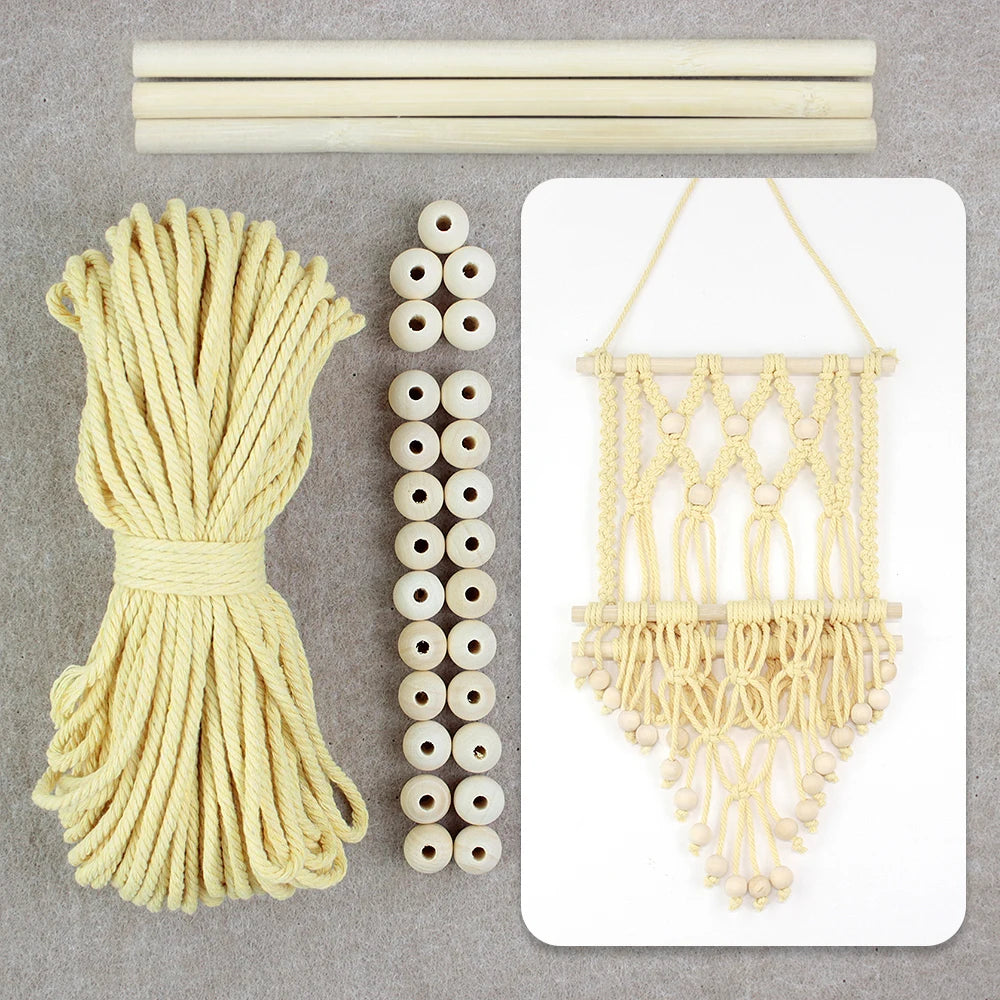 Bohemian Retro Hanging Bookshelf Macrame Kit - DIY Handmade Weaving Set with Beginner Guide, Wall-Mounted Shelf