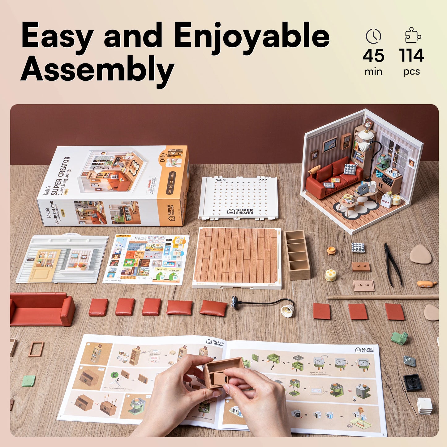 Robotime Rolife Plastic Toys 3D Puzzle Puzzle Super Store Cozy Living Lounge Plastic DIY Miniature House Kit Building Blocks