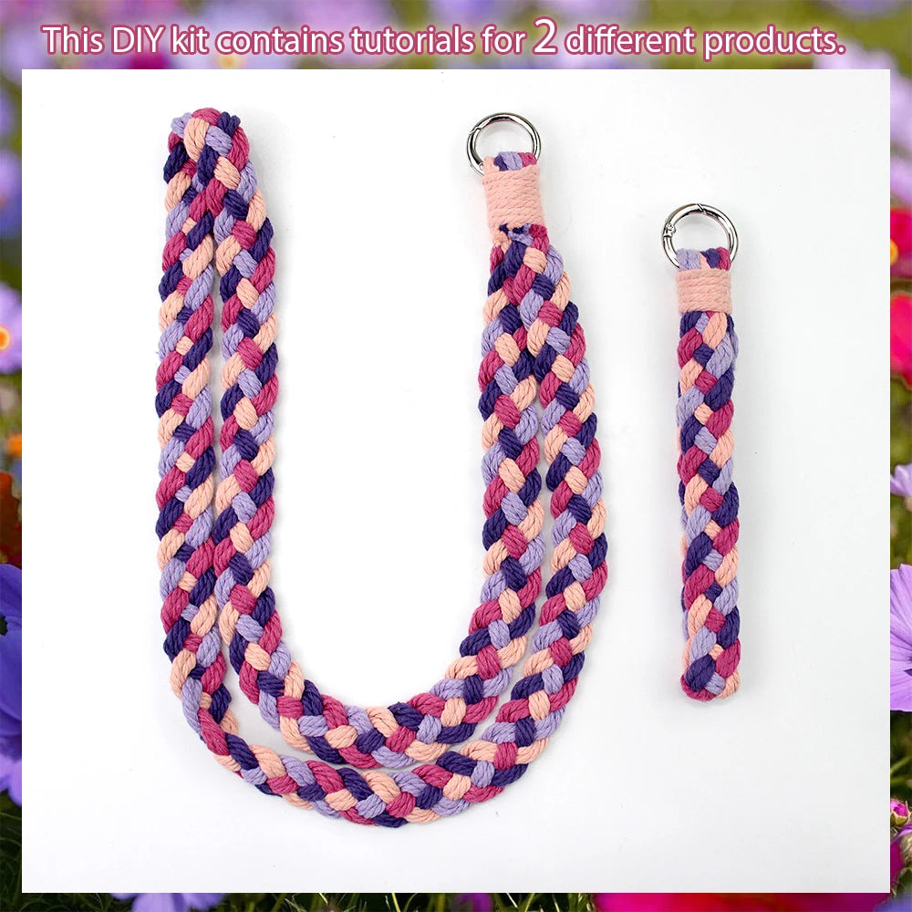 2pcs Handicrafts Lanyard Combo Material Kit DIY Wrist Strap Keychain Mobile Phone Lanyard Macrame Kit With Tutorial For Beginner