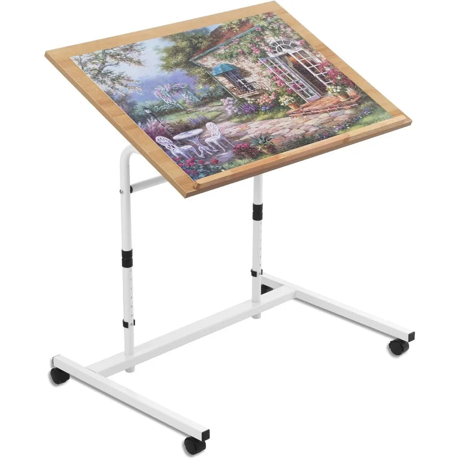 1000 Piece Tilting Jigsaw Puzzle Table with Legs 31.1''x21.4'' Angle and Height Adjustable Puzzle Board Tabletop with Wheels Pu