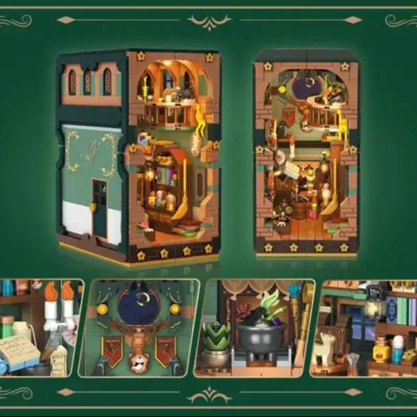 Magic Potion Booknook Building Set with Light-DIY Bookendfor Home Decor Bookshelf Miniature House Brick Model for Adults Kids