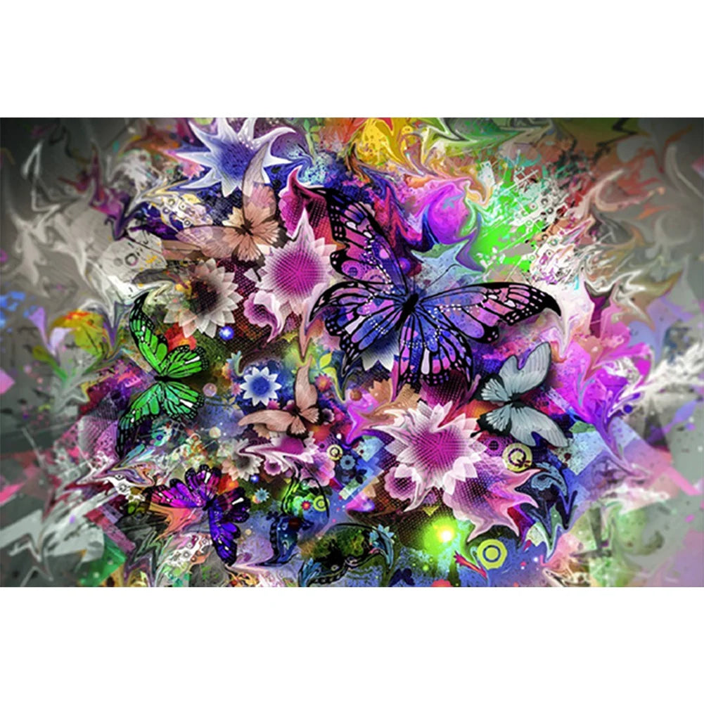 5D DIY Full Round Drill Partial AB Diamond Painting Purple Butterfly Art 65x45cm