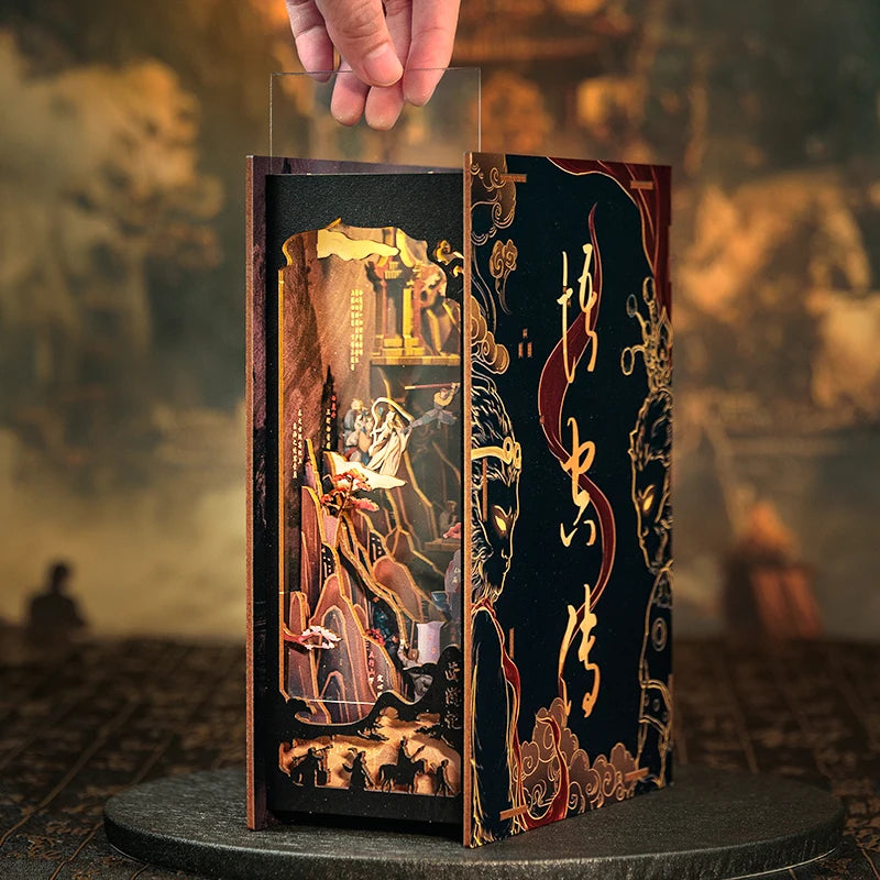 CUTEBEE DIY 3D Puzzle Booknook Kit Miniature Dollhouse with Light Dust Cover Bookshelf Insert for the Legend of Wukong
