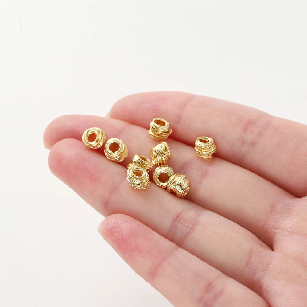 10/30/50Pcs/Pack 14K/18K Gold Plated Brass Weaving Ball Spacer Beads For DIY Bracelet Necklace Jewelry Making Accessories