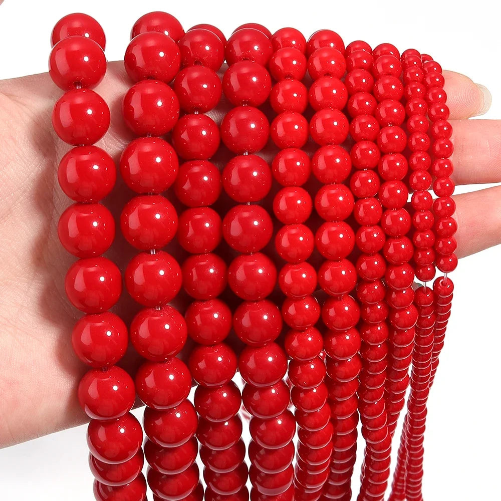 4/6/8/10/12mm Red Coral Jades Stone Beads Round Loose Spacer Beads for Jewelry Making DIY Charms Bracelet Necklace Accessories