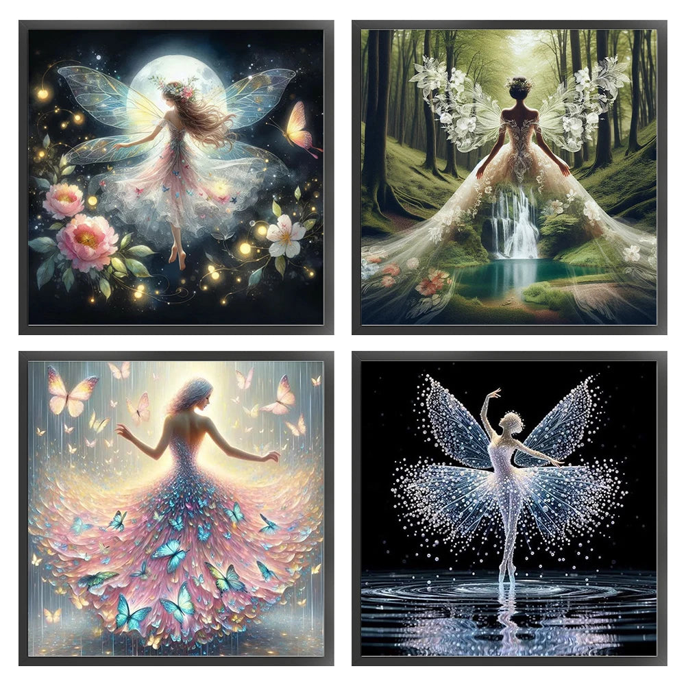 4pcs Girl Printed Cross Stitch Kit 45x45cm DIY 11CT Thread Art Needlework Decor