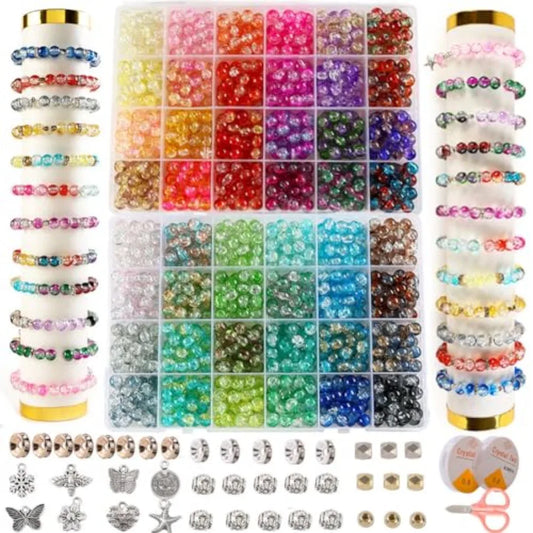 Glass Beads Bracelet Making Kit1350PCS 48 Colors 8mm Crackle Glass Beads for Jewelry Making Crystal Glass Round Beads Friendshi