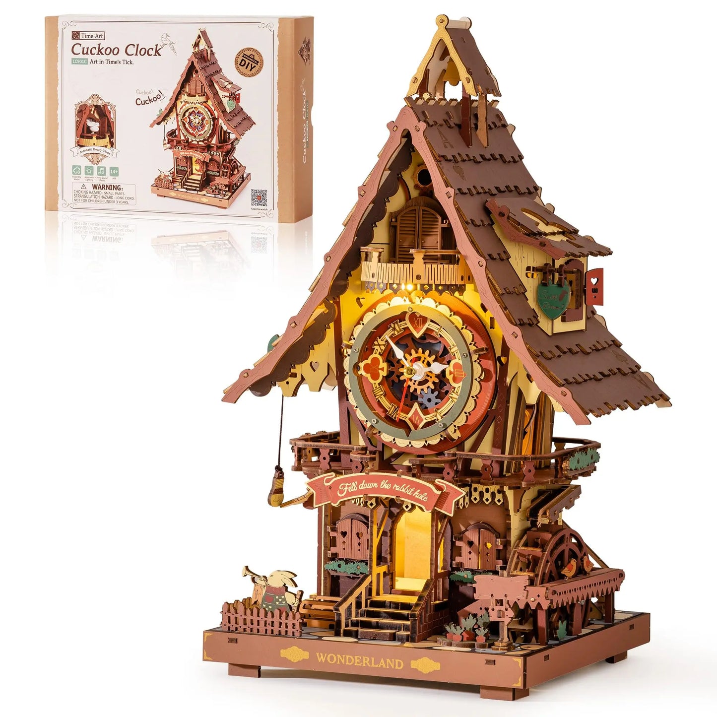 Robotime ROKR Cuckoo Clock Mechanical 3D Wooden Puzzle Christmas Cuckoo Clock Building Kit Holiday DIY Project for Teens Adults