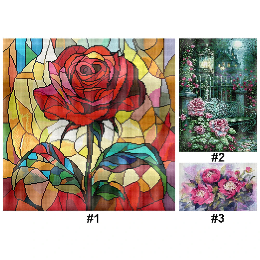 Flower Printed Cross Stitch Kit DIY 14CT Thread Art Needlework Home Wall Decor