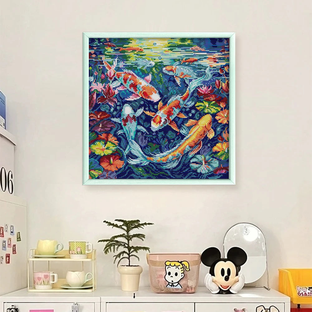 Koi Printed Cross Stitch Kit 36x37cm DIY 14CT Thread Art Needlework Home Decor