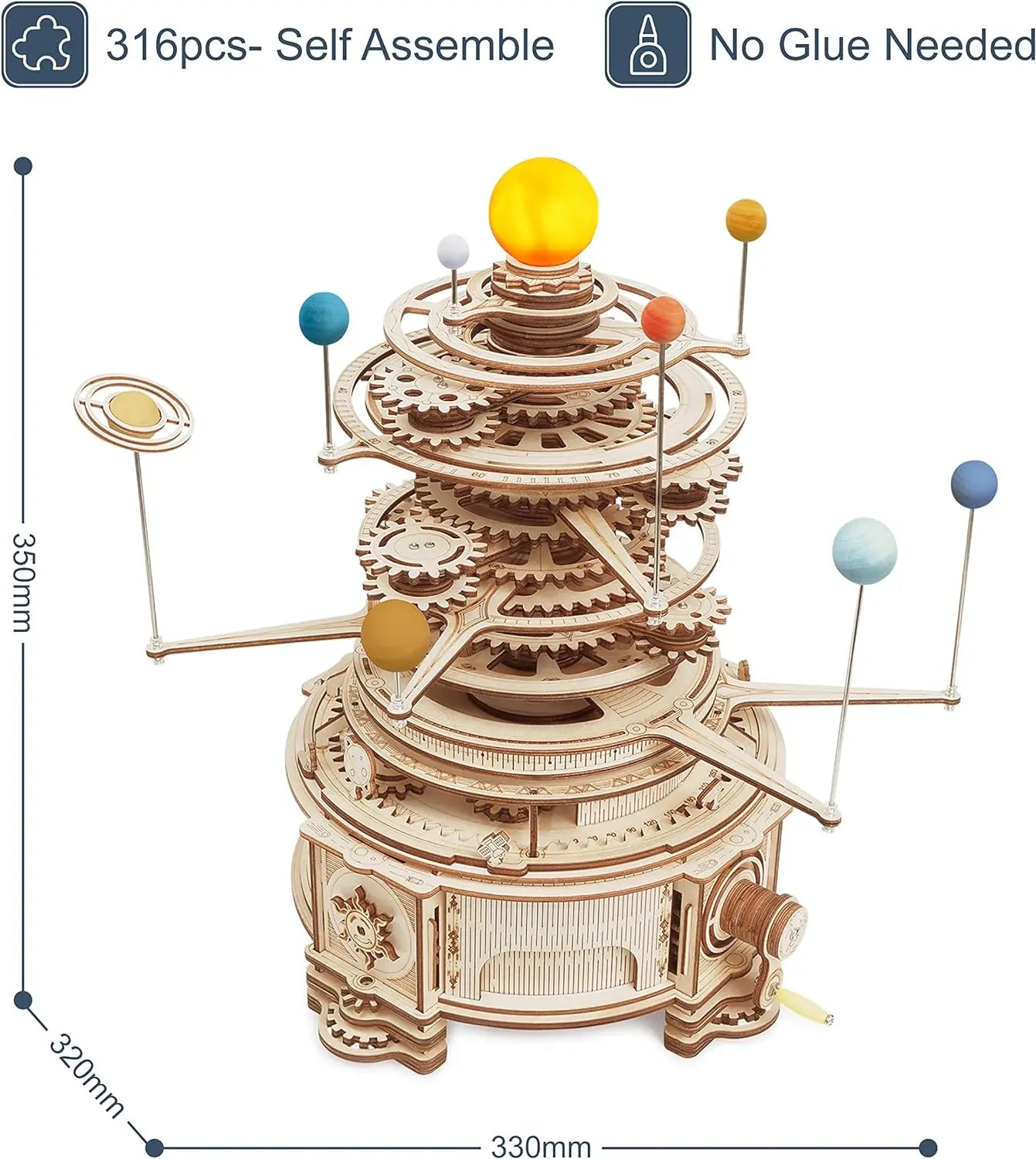 Robotime Rokr 316PCS Rotatable Mechanical Orrery DIY Wooden Model Building Block Kits Assembly Toy Gift for Children Adult ST001