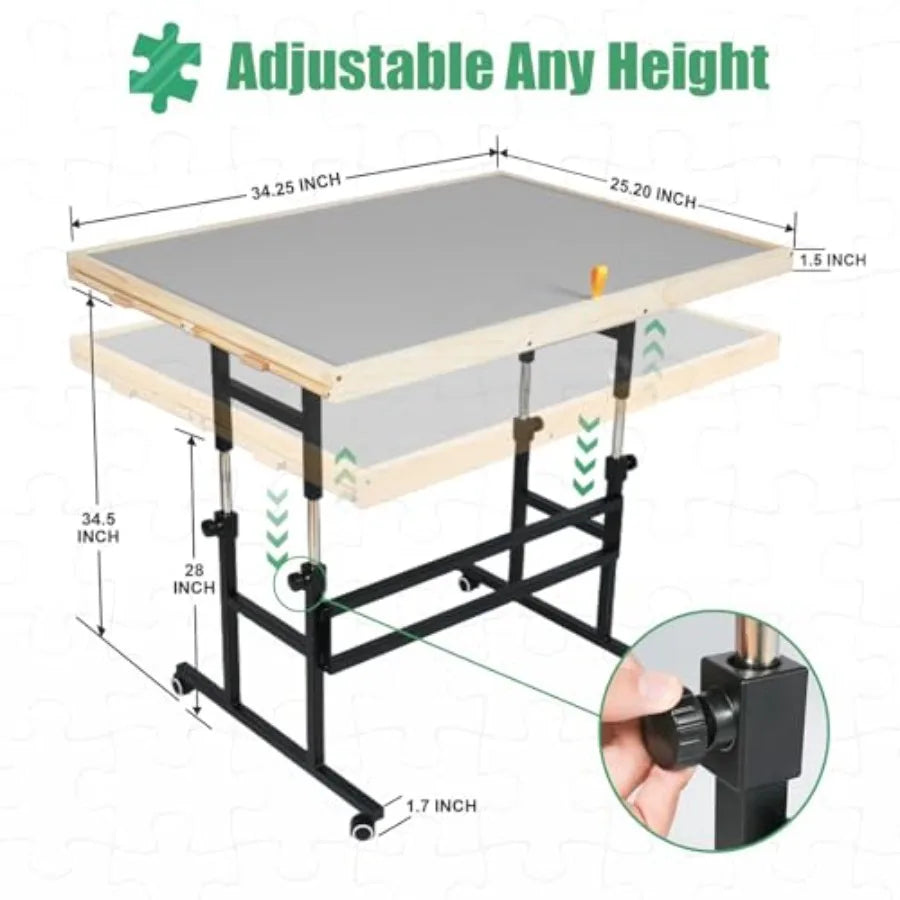 1500 Piece Jigsaw Puzzle Table with Legs25"x34"Adjustable Puzzle Tables for Adults 3TiltingAngle Portable Wooden Jigsaw Puzzle