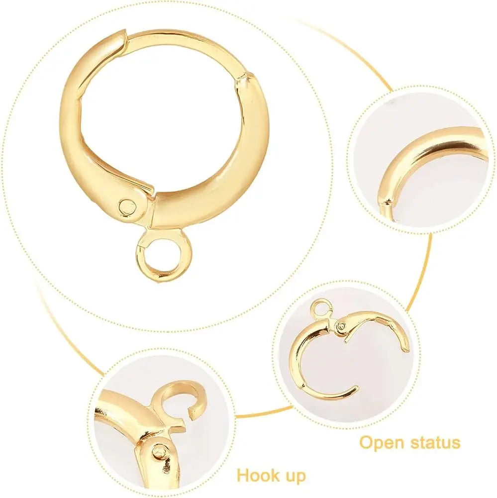 PandaHall 30pcs Earring Hooks Huggie Hoop Earring Findings 18K Gold Plated Lever Back