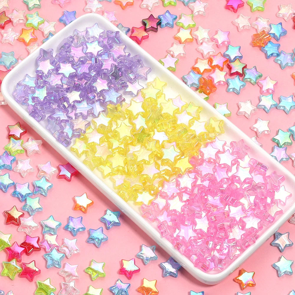 100pcs Acrylic Pentagram Beads AB Plating Loose Spacer Beads Five Pointed Star Beads For Jewelry Making DIY Bracelet Accessories