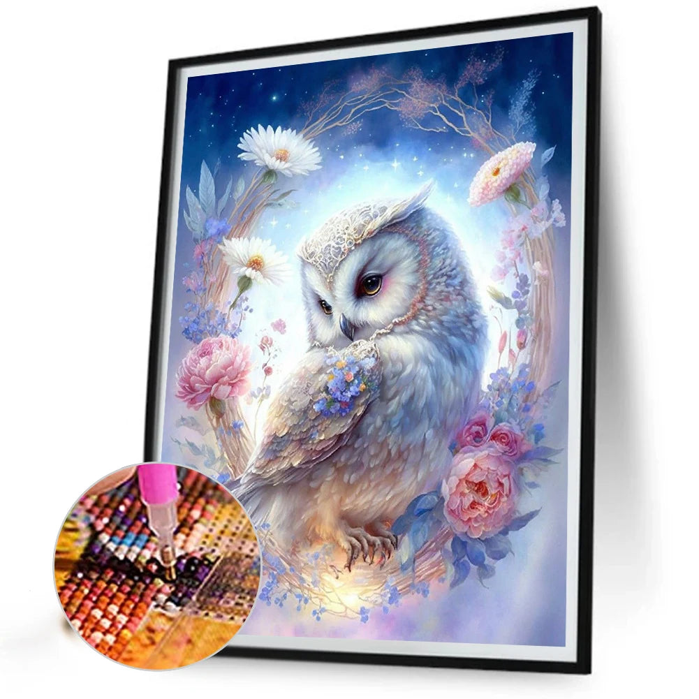 Owl 5D DIY Full Drill Round Diamond Painting Kit for Home Wall Decor 30x40cm