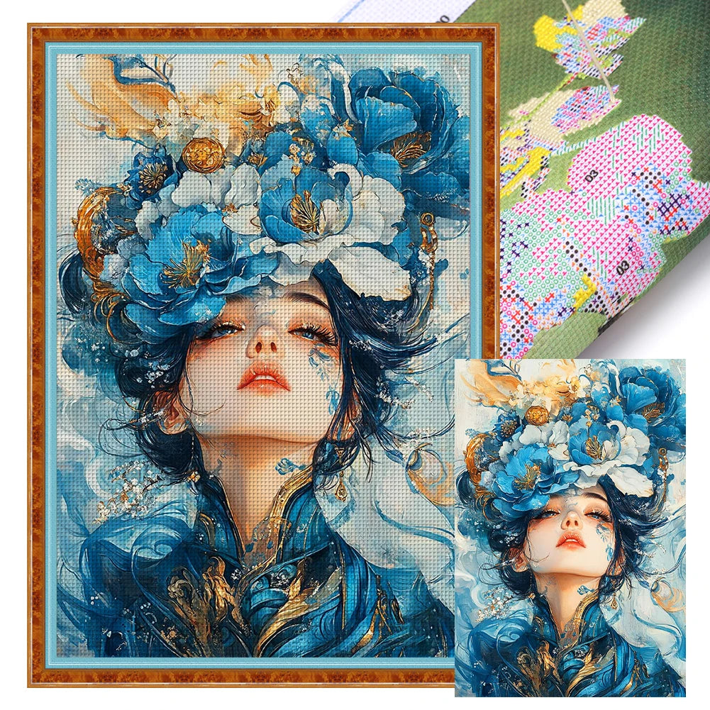 Full Embroidery Eco-cotton Thread 11CT Printed Girl Cross Stitch Kit Art