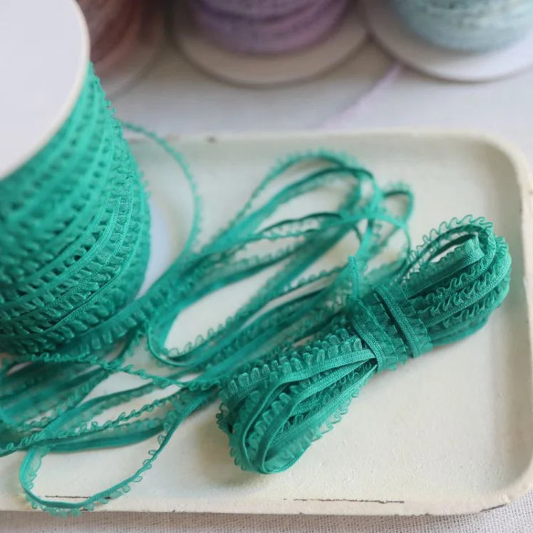 5 Meters/lot Delicate Flower Ruffle Elastic Lace Trims Thin Lace Ribbon DIY Sewing Garments Hometexile Fabric Ornaments 6mm