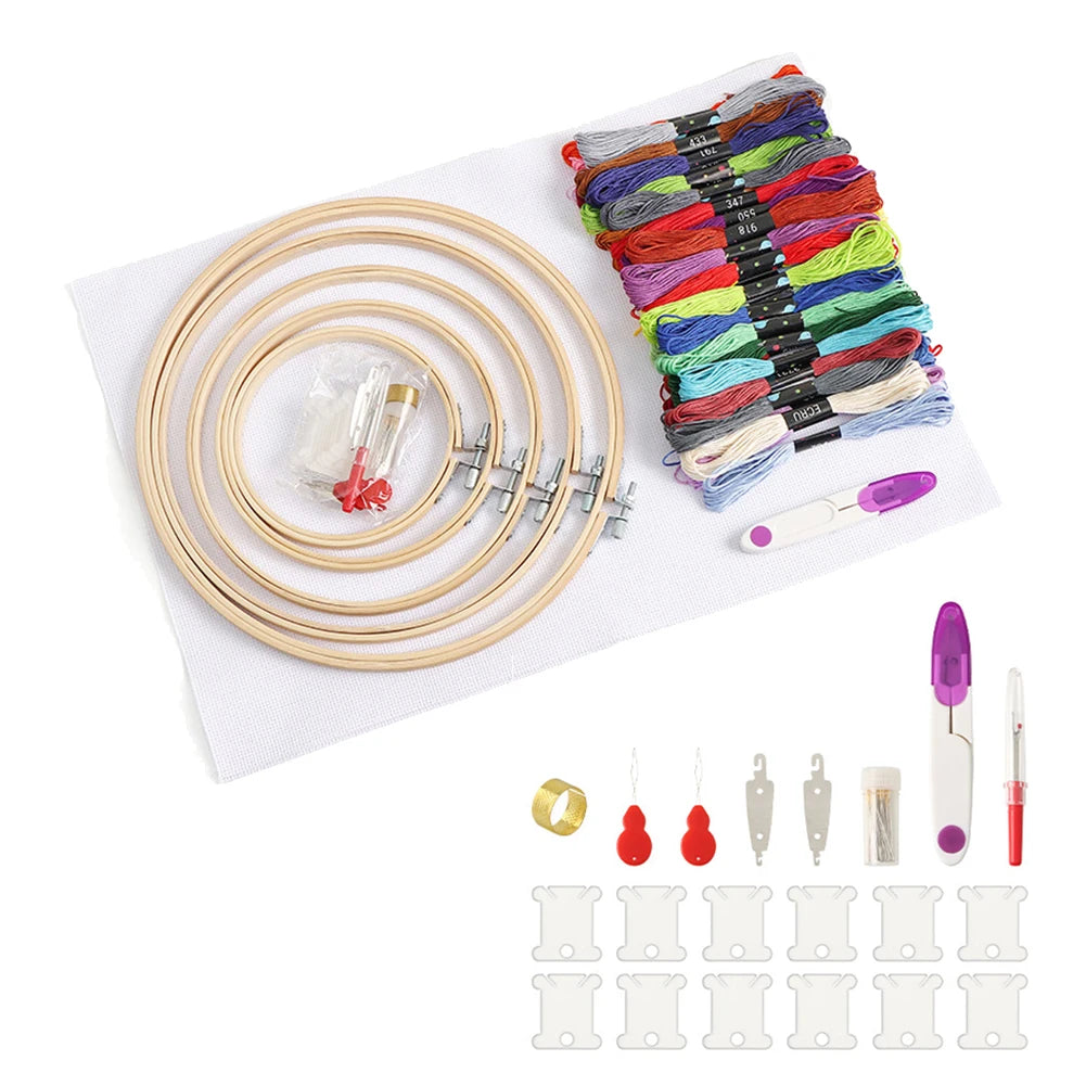 Embroidery Starter Kit Embroidery Hoop/Thread/Cloth Cross Stitch Tool Kit Beginner Practice Kit for Embroidery Supplies