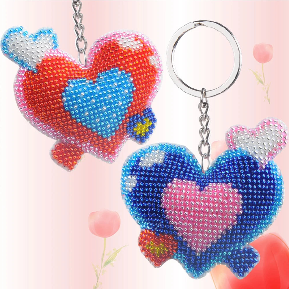 Animal Heart Lollipop Mosaic Beads Embroidery Keyrings Art Handmade Beads Cross Stitch Keyring Kit Gift for Friends