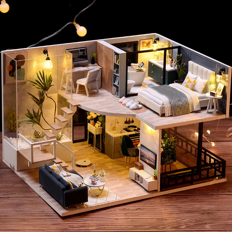 DIY Miniature Toy House House Kit 3D Wooden Stereoscopic Puzzle Model Architecture Suitable for Male, Female, Adolescent, Adult