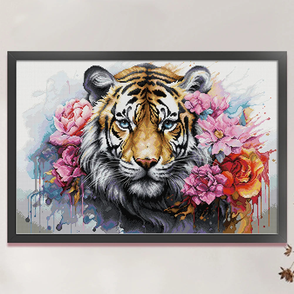 Tiger Printed Cross Stitch Kit 62x44cm DIY 14CT Thread Art Needlework Home Decor