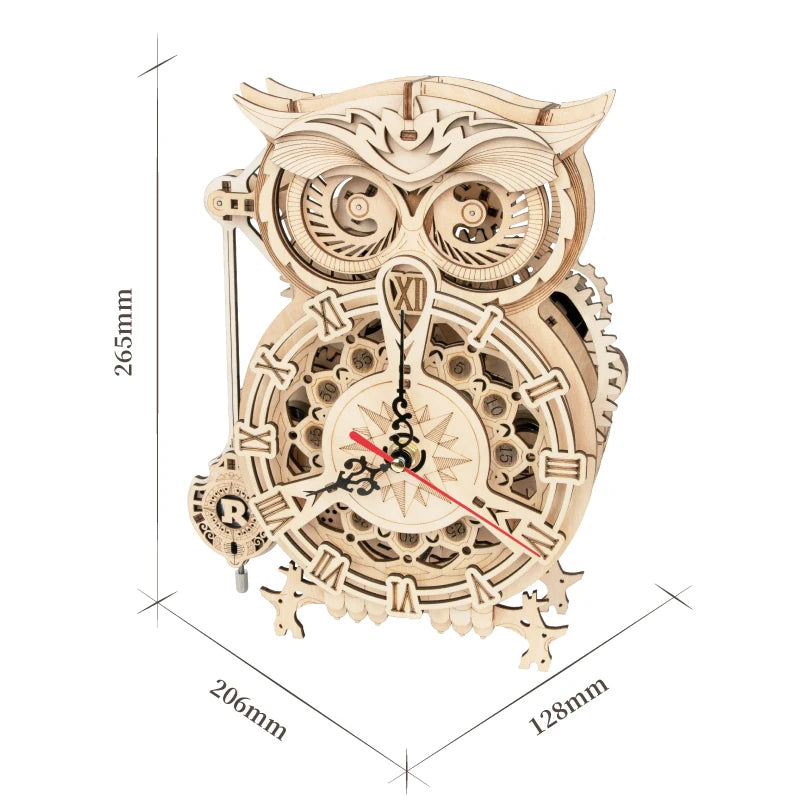 Creative DIY Toys 3D Owl Wooden Clock Building Block Kits For Children Christmas Gifts Home Decoration LK503