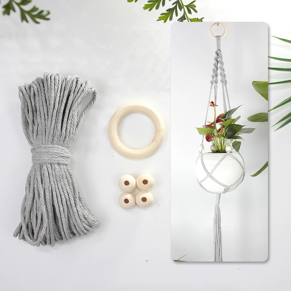 Knitting Plant Hanging Basket Macrame Kit with Tutorial for Beginners DIY Handmade Weaving Kit Mesh Hang Basket for Home Decor