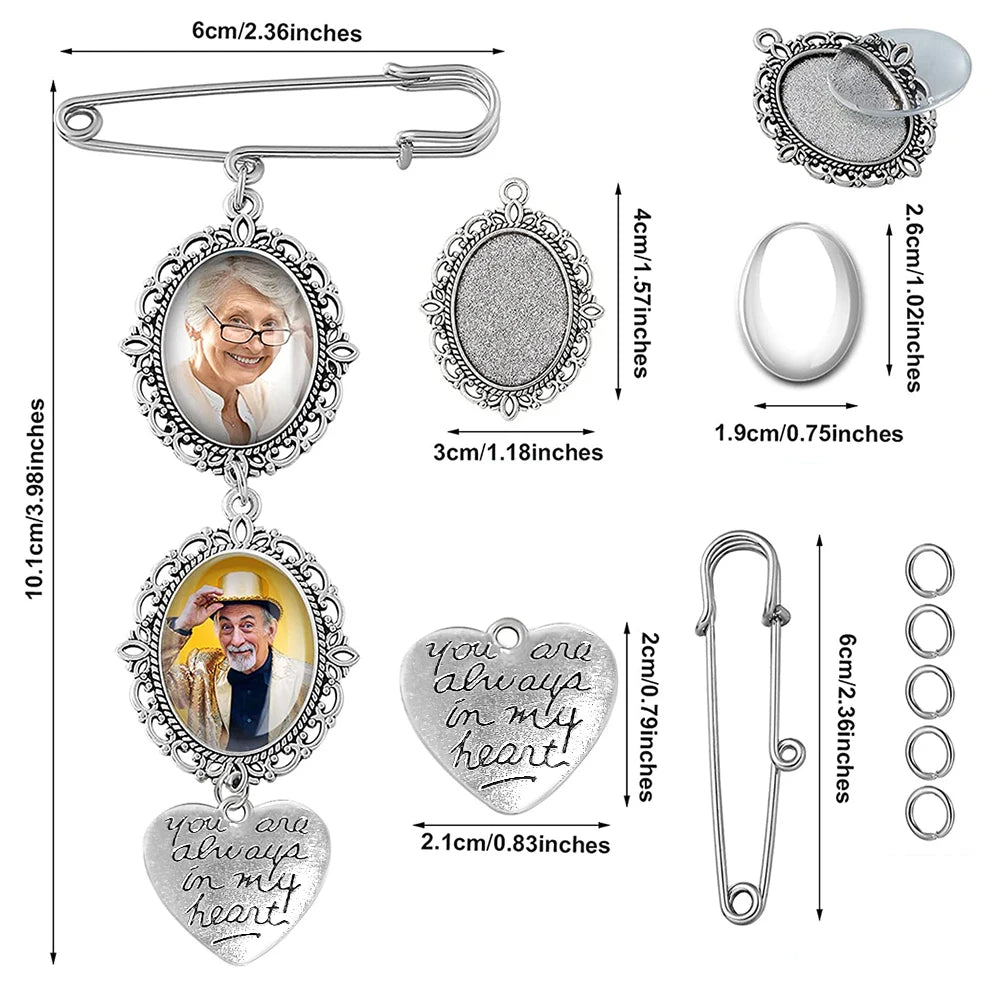 Cabochon Pendants Brooch Pin Wedding Bouquet Photo Charms for Bridal Wedding Party