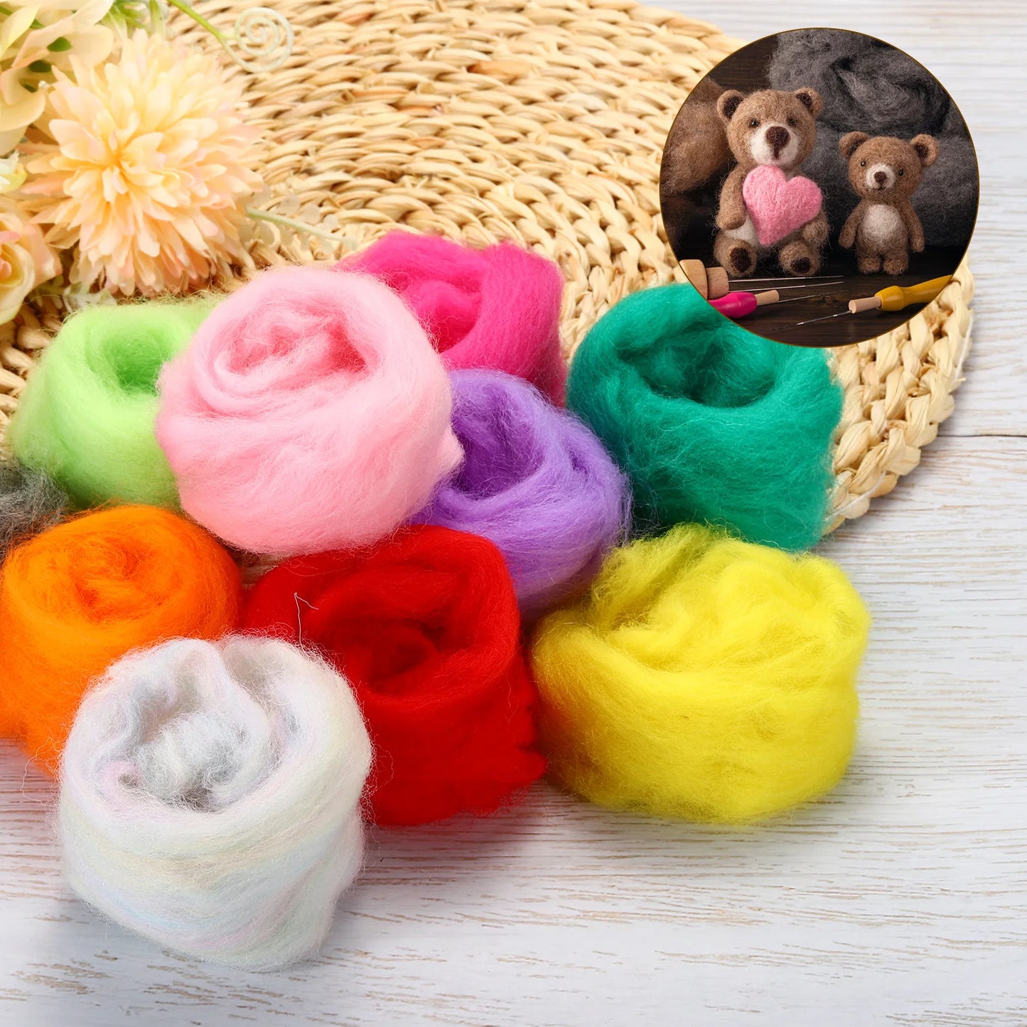 70 Colors 7.4Oz Needle Felting Wool Nature Fibre Wool Yarn Roving Needle Felting Hand for Wool Felting Yarn Supplies DIY Craft