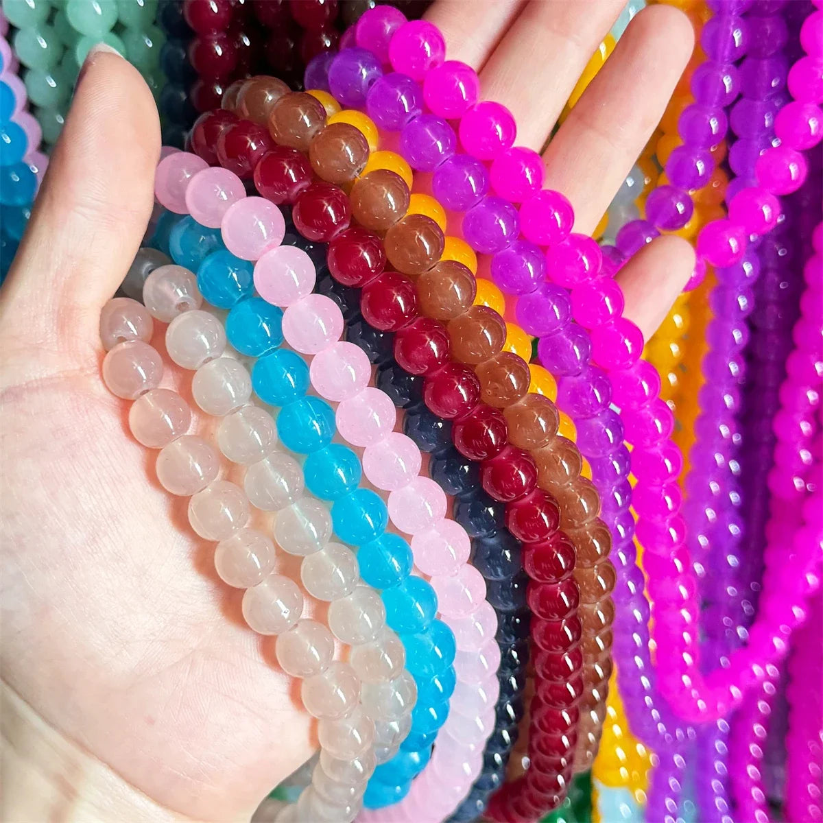 4/6/8/10mm Jelly Painted Glass Imitation Jade Round Beads - DIY Jewelry (Bracelet/Necklace) & Accessories 100/50/20pcs/Pack
