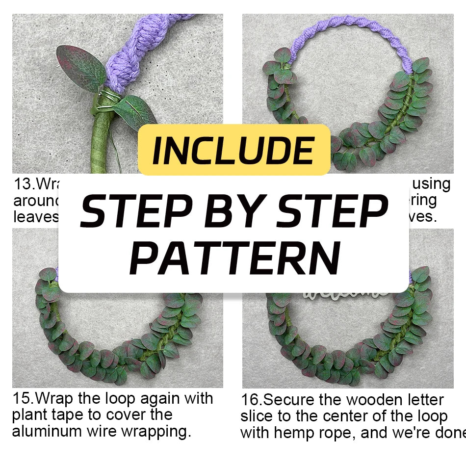 Bohemian Style Macrame Leaf Wreath DIY Kit Beginner Friendly Weaving Material Bundle with Tutorial for Handmade Craft