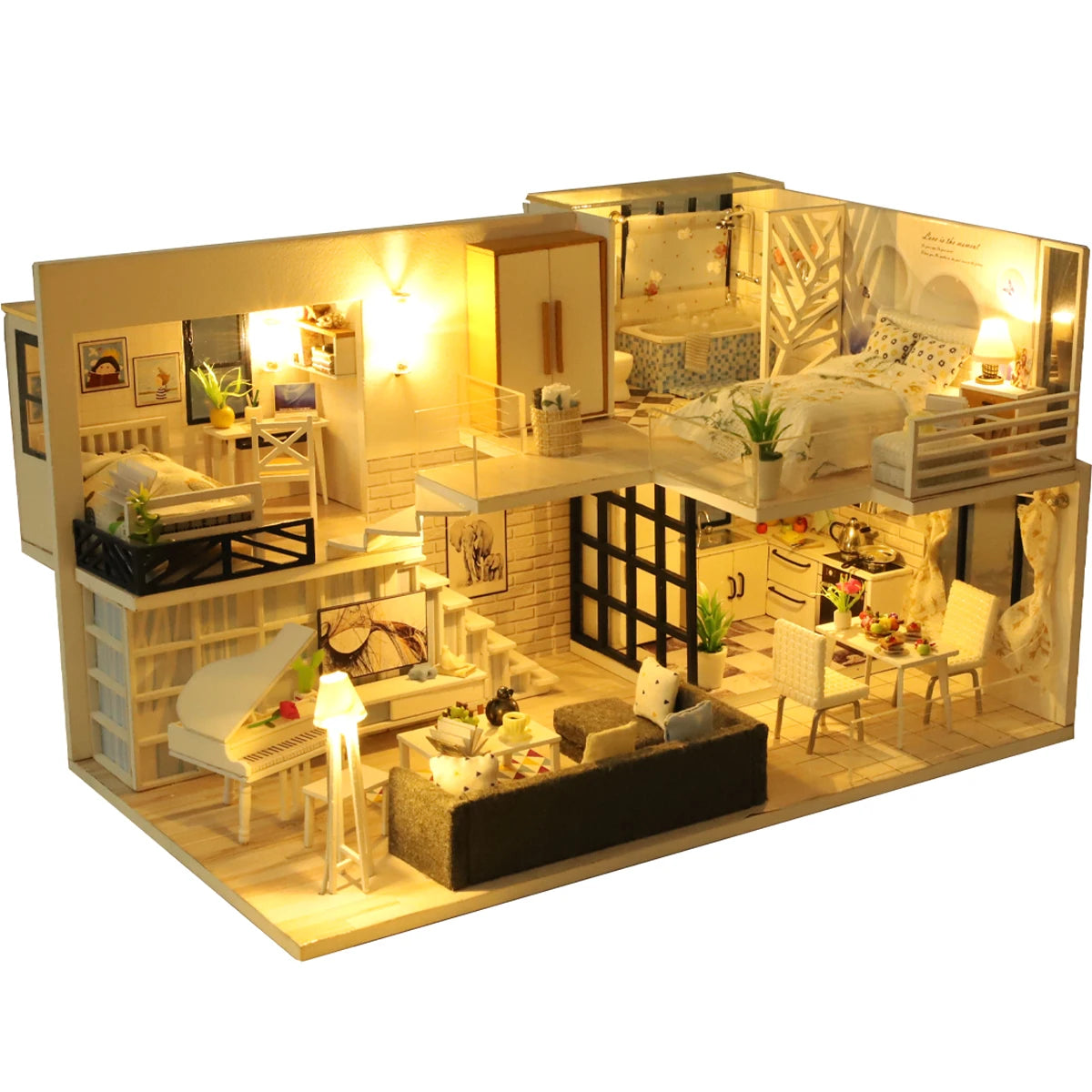 Micro assembled DIY building model doll house kit home handmade 3D puzzle girl toy room bedroom decoration with furniture