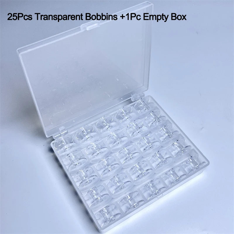 25 Grid Clear Empty Bobbins Storage Box Or 25 Pcs Sewing Bobbins Spools With Box For DIY Household Sewing Machine Accessories