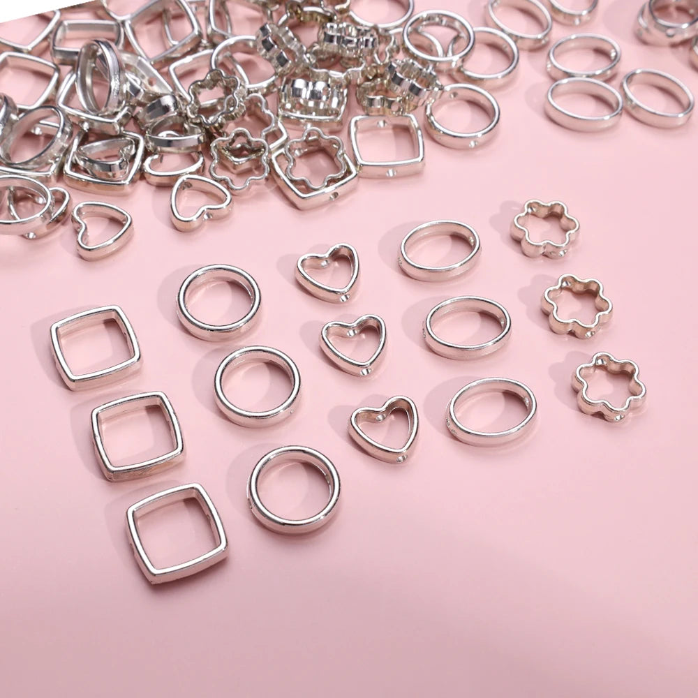 50pcs Silver Heart Hollow White K Loose Spacer Beads for Jewelry Making DIY Small Holes Necklace Bracelets Charms Accessories