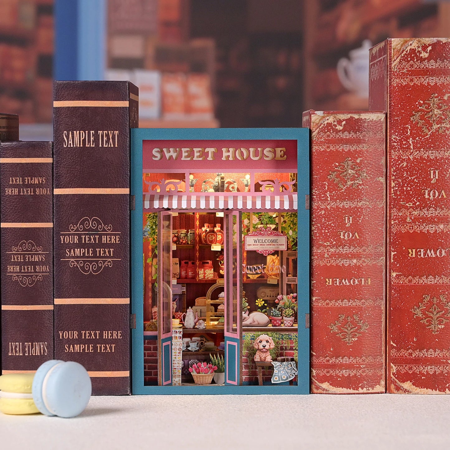 Book Nook Kit Candy Shop DIY 3D Wooden Puzzle Photo frame ornament Bookshelf Dollhouse Model Bookend Building Home Decoration