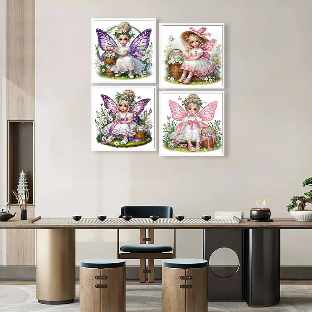 4pcs Girl 5D DIY Special Shape Crystal Partial Diamond Painting Kit Home Decor