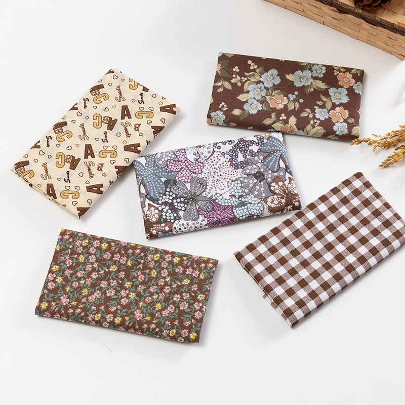 5Pcs/Set 25cmX25cm Floral Plaid Dot Stripes Print Cotton Fabric Sewing Quilting Cloth Patchwork Needlework Handmade DIY Material