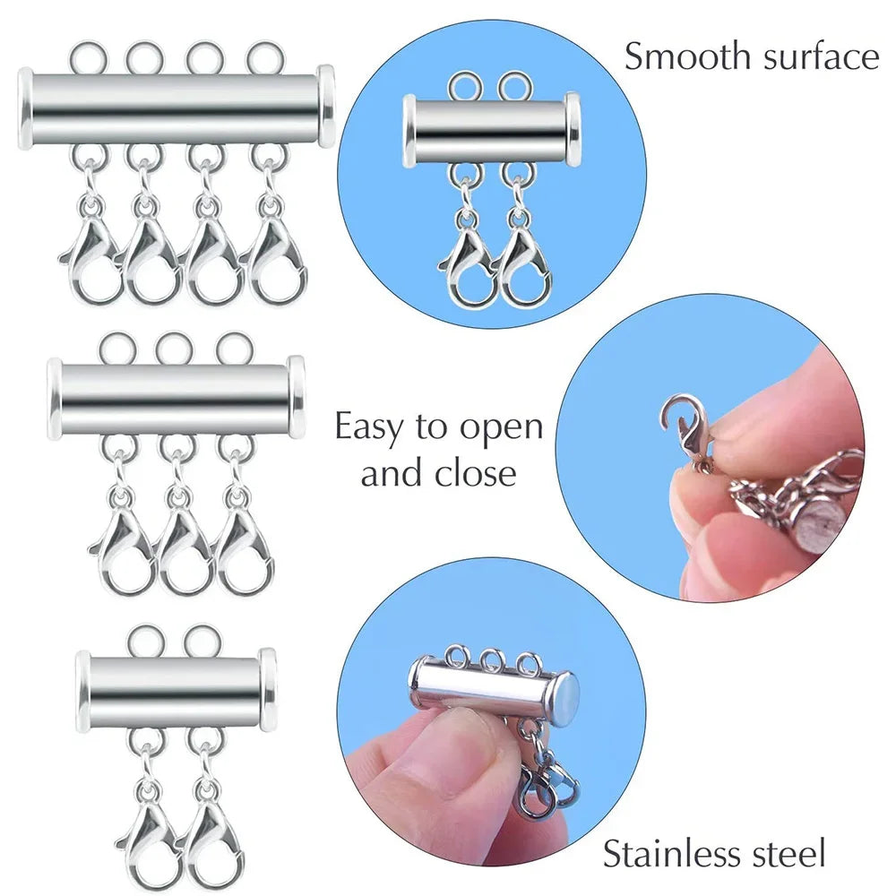 2pcs 2/3/4/5 Multi Strand Necklace Layer Lobster Clasp Slide Magnet Tube Connector Locks for Bracelet Jewelry Making Accessories