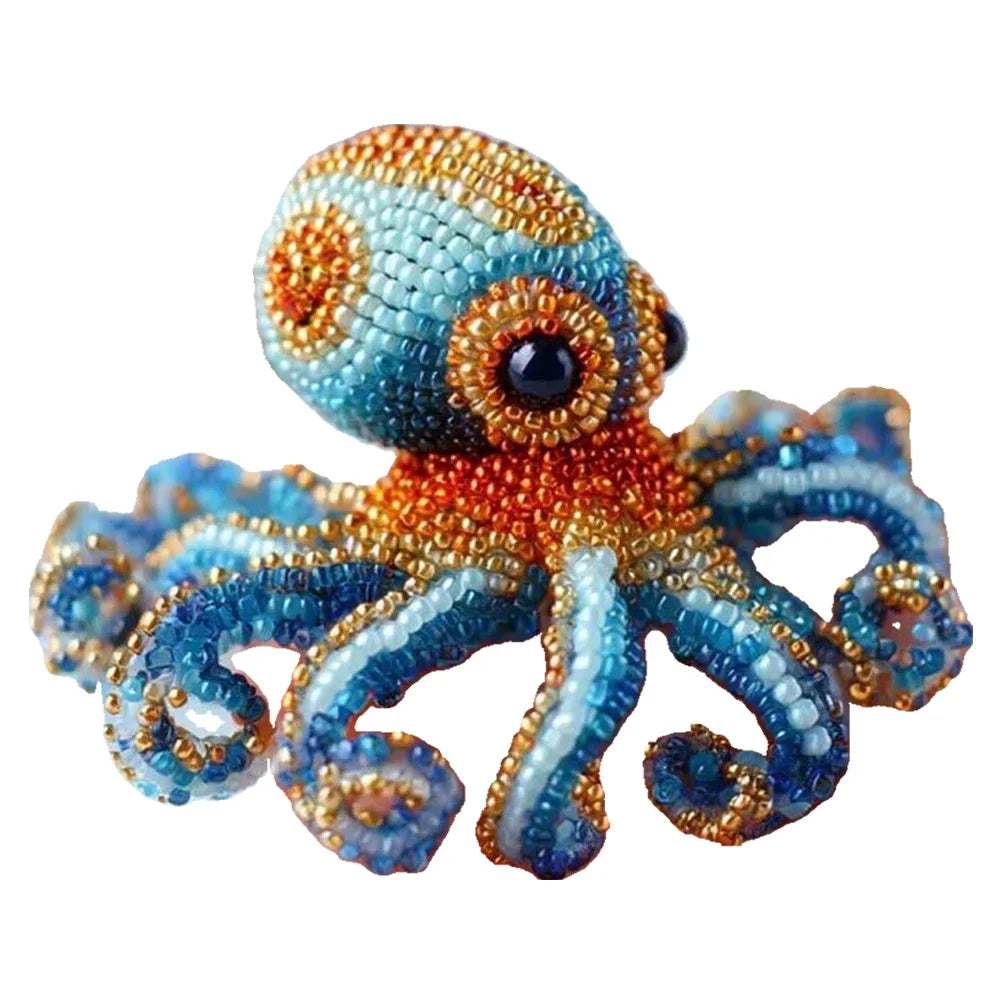 Ocean Beadwork DIY Kit Material Package Ocean-Themed Bead Embroider Suit Wear Resist Cute Ocean Animals Embroidery for Beginners