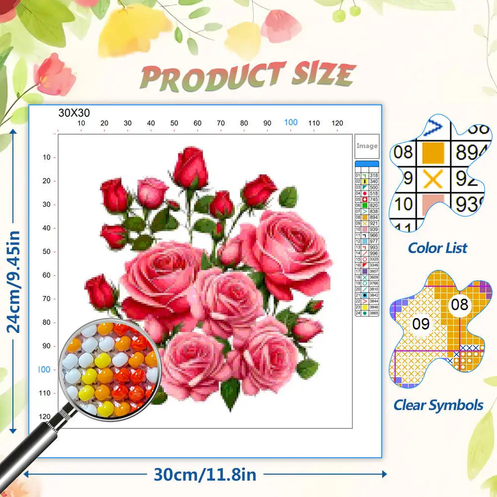 Beaded Embroidery Set Rose Patterns 11CT Printed Canvas Cross Stitch Beads Kit Flower Perfect For DIY Craft Valentine's Day Gift
