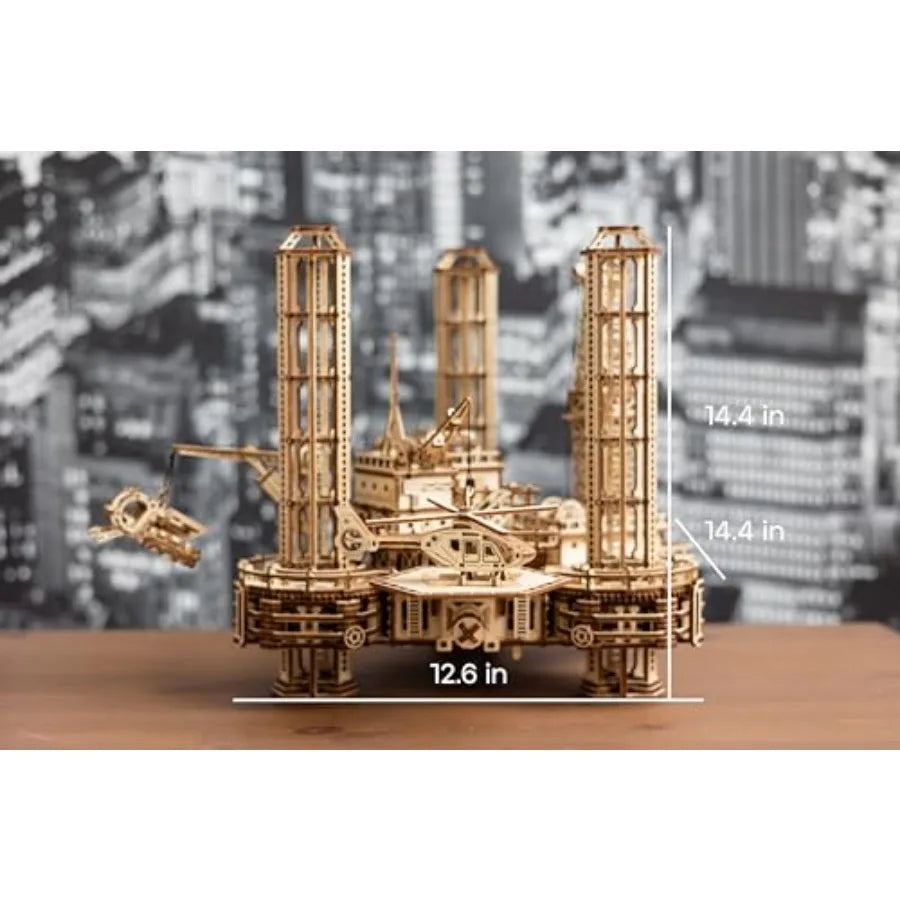 Offshore Rig Platform Wooden 3D Puzzles for Adults and Kids to Build - Interactive Movable Platform - Wooden Models Engineering