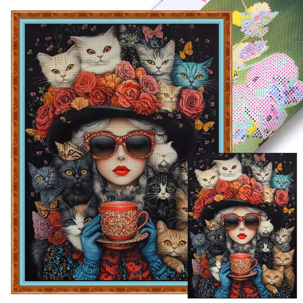 Full Embroidery Eco-cotton Thread 11CT Printed Girl Cross Stitch Kit Art