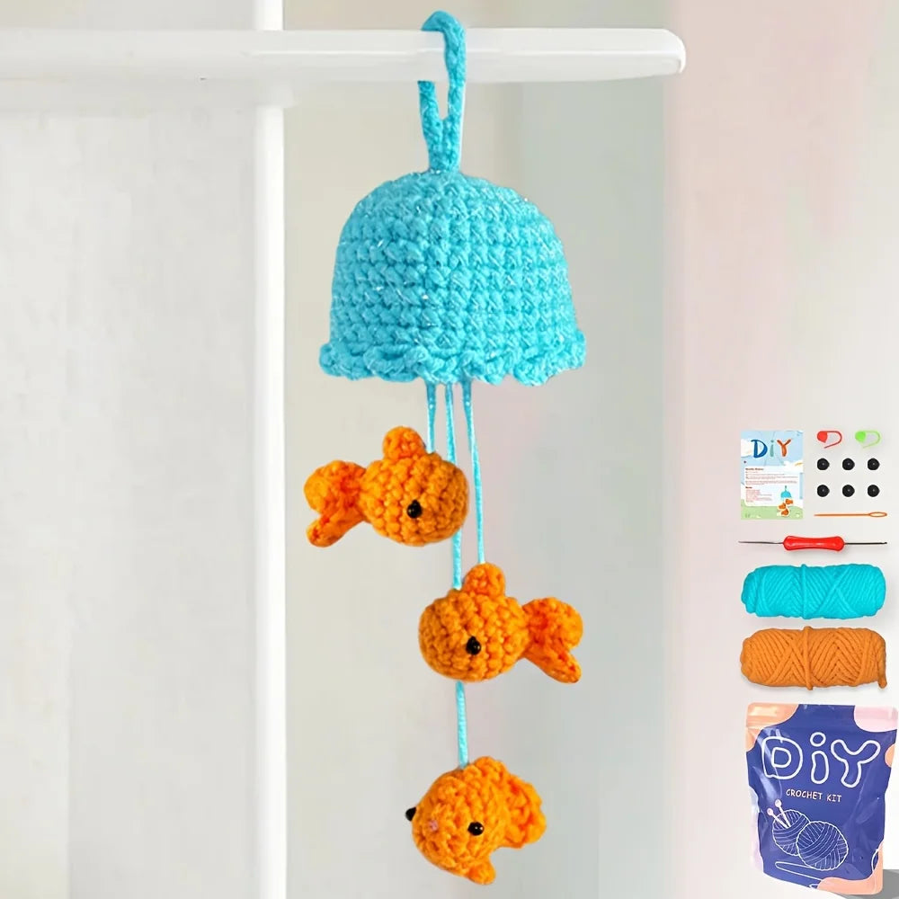 1pc Goldfish Wind Chime Crochet Kit, Amigurumi Knitting Kit, Including Yarn, Hook, Step-by-Step Video Tutorials And Instruction